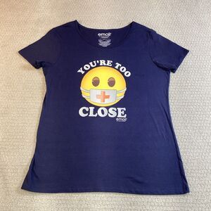Emoji “You’re Too Close” Graphic Tee Navy Blue XXXL Funny Mask Shirt